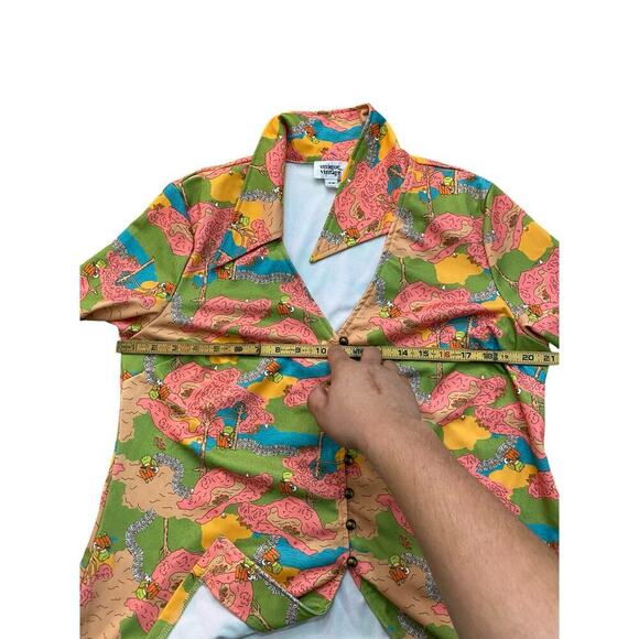 Unique Vintage Multicolor Long Sleeves Button Front Blouse Top Size 16 - Picture 5 of 5